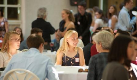 Regents Scholars and mentors meet at the Fall 2013 Regents Scholars Reception in the Shields Library Courtyard
