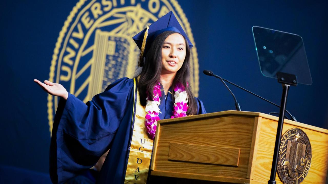 Emily Eijansantos giving UC Davis College of Biological Sciences Commencement Speech Emily Eijansantos giving UC Davis College of Biological Sciences Commencement Speech