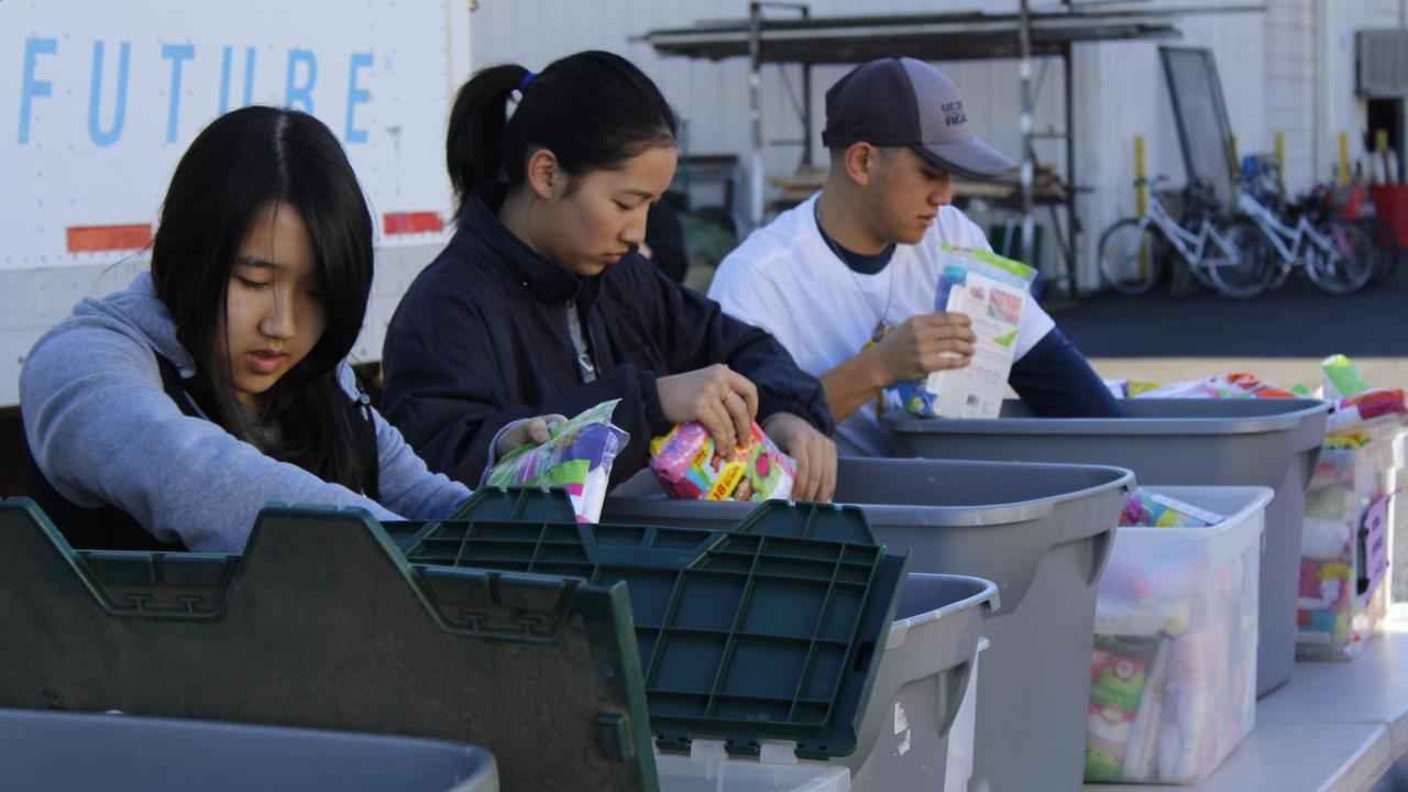 UHP students volunteering at The Mustard Seed School to sort donated supplies during the Day of Service on Monday, January 21st, 2019.