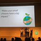 The 2019 BioDesign team presents their research at the BioDesign Challenge. in New York From left to right: Nealah Lee, Nadiah Mohammed, Sabah Khan, and Elisa Morillo.